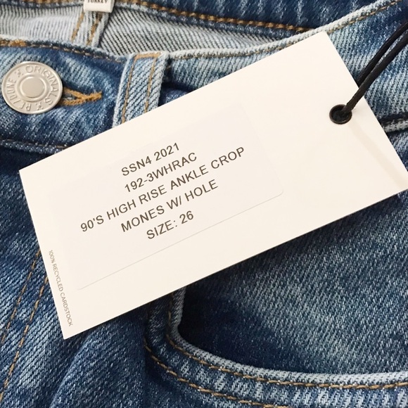 RE/DONE 90s High Rise Ankle Crop Jeans in Monies with Hole Size 26 NWT - Picture 4 of 6